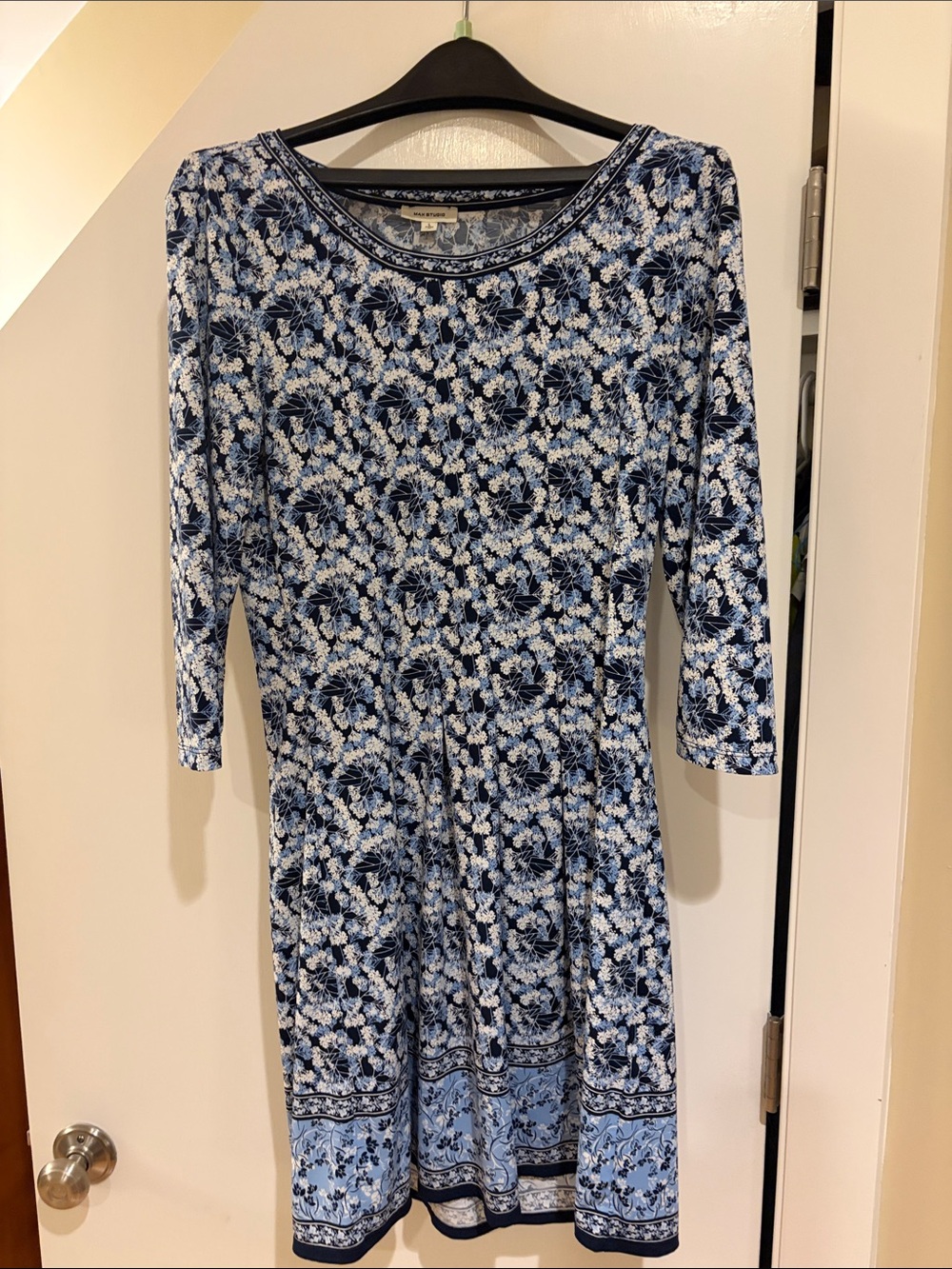 Max Studio Blue and White Floral Fit-and-Flare Dress